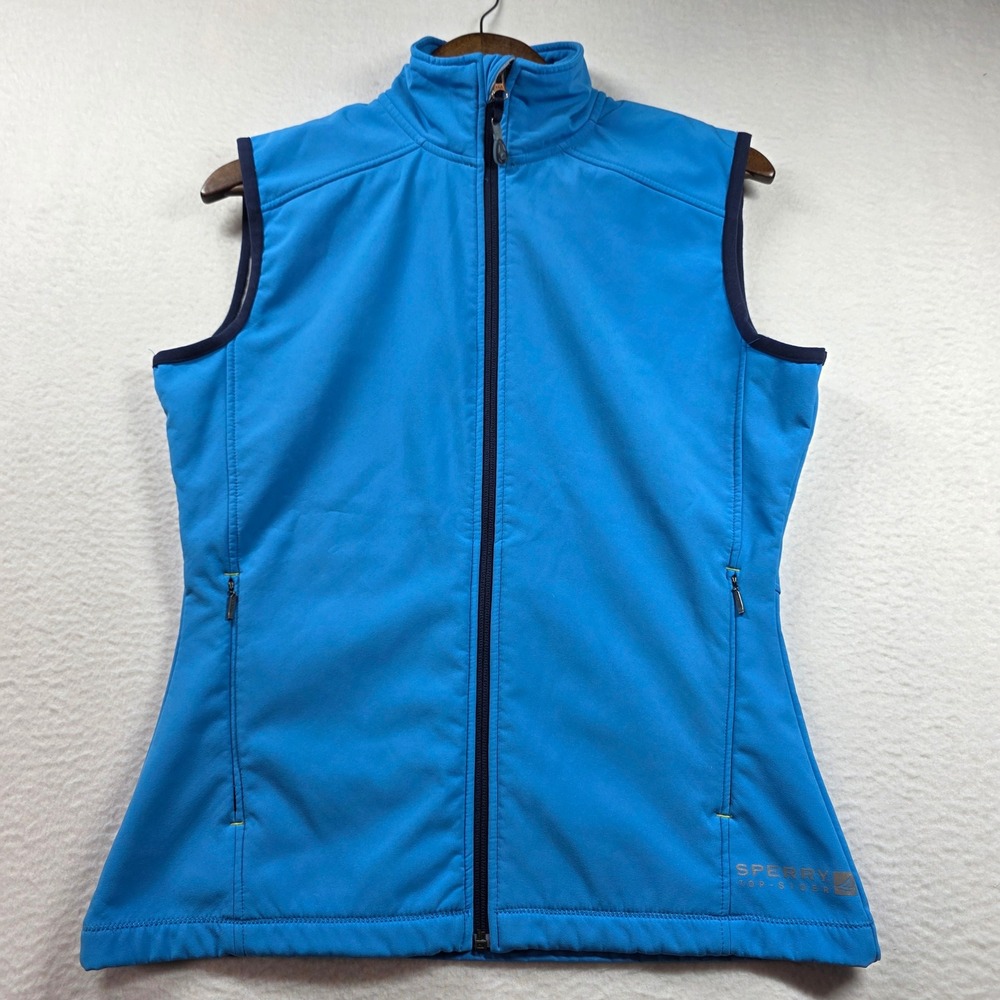 Sperry Top-Sider Womens STS35 Blue Softshell Fleece Lined Vest Large Full Zip